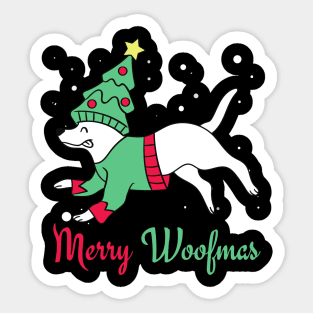 Merry Woofmas Jumping Dog Christmas Tree Costume Sticker
